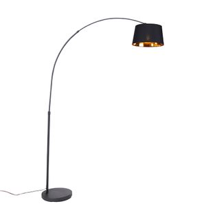 QAZQA - Moderne Bogenlampe schwarz mit Gold I Messing - Arc Basic I Wohnzimmer I Schlafzimmer - Stahl Länglich - LED geeignet E27