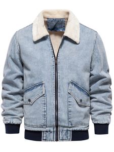 Herren Jeansjacken Winterjacke Zip Up Denim Jacke Business Outwear Casual Warm Hellblau,Größe EU 2XL