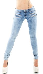 Skinny- Hüft- Jeans mit süssen Zier-Zippern in acid blue Größe - 38