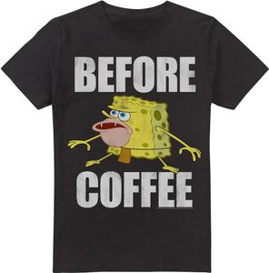 SpongeBob SquarePants - "Before Coffee Meme" T-Shirt für Herren TV6821 (XL) (Schwarz)