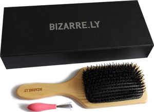 Bizarre.ly Wildschweinborsten Naturhaarbürste mit Bürsten Reiniger Holzpaddel Haarbürste mit Geschenkbox Haar Entwirrung für Langes, Lockiges &