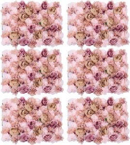 6X Umělé květiny Rose Wall, Květinový panel Rose Pink pro svatbu, podzimní růžové šampaňské