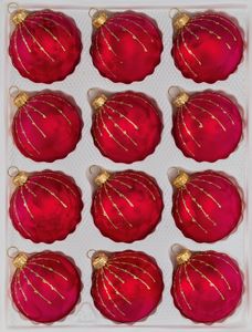 12 tlg. Glas-Weihnachtskugeln Set in Ice Rot Gold Regen