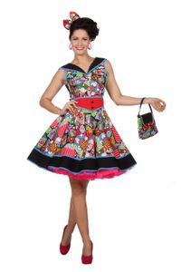 W4354-44 bunt Damen Disco-Party Kleid Pop-Art Gr.44