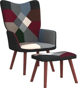 vidaXL Fotel relaksacyjny z taboretem Patchwork - Fotel relaksacyjny z taboretem - Fotel relaksacyjny z podnóżkiem - Fotel z taboretem - Fotel z podnóżkiem