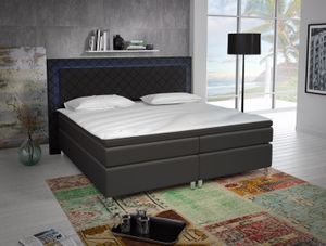 MOB, Manželská postel Boxspring 180 cm - Pius (černá) (s matracemi)