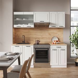 Vicco Küchenzeile R-Line, 200 cm ohne Arbeitsplatte, Weiß Landhaus/Weiß