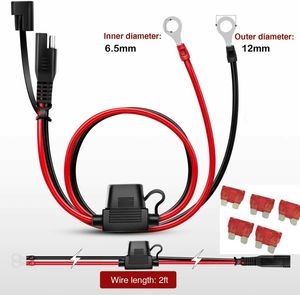 SAE Anschluss Kabel + 5x 10A Sicherung Batterieladekabel für Auto & Motorrad Länge 60cm