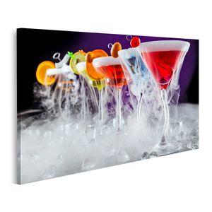 Bild Bilder auf Leinwand Martini-Getränke mit Räuchereffekt Trockeneis-Rauch serviert Bar-Theke dunkel gefärbter Hintergrund Wandbild Poster Leinwandbild GDFK
