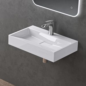 doporro Waschbecken Aufsatzwaschbecken Mineralguss Hängewaschbecken Waschtisch weiß 60x46x11cm mit Armaturloch inkl. Ablaufgarnitur Colossum19