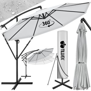 tillvex slnečník sivý Ø 300 cm závesný záhradný dáždnik trhový dáždnik kľukový balkón hliníkový sklápací