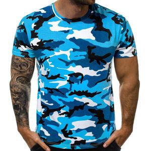 Herren Camouflage Print Fashion Kurzarm Enges Camouflage T-Shirt,Farbe: Blau,Größe:M