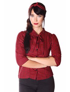 SugarShock Aharia Gingham retro Schluppen Bluse , Größe:M, Farbe:schwarz rot