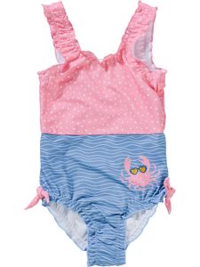 Playshoes Baby Kinder Badeanzug Krabbe Punkte Streifen Rosa Hellblau, Größe:122/128