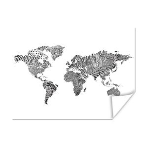 Weltkarte Fotopapier - Weltkarte Fingerabdruck schwarz / weiß 120x90 cm - Modern World Map