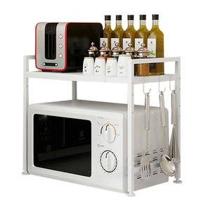 Mikrowellenhalter Edelstahl Mikrowellenregal Küche Halterung Küchenaufbewahrungsorganisator mit Haken (Weiß)