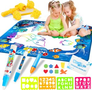 Water Doodle Mat 100x80cm - Kouzelná kreslící podložka pro děti se 2 vodními pery, vodními štětci, XXL podložka na vybarvování, zábava pro batolata beze skvrn - Retoo