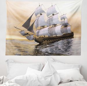 ABAKUHAUS maritim Wandteppich, Schiff auf Ozean aus Weiches Mikrofaser Stoff Waschbar ohne Verblassen Digitaldruck, 150 x 110 cm, Mehrfarbig