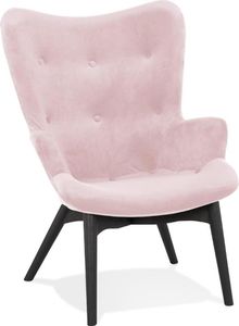 Loungesessel mit Samt | Polstersessel Hochlehne | Relaxsessel für Wohnzimmer | Retro Skandinavisch Design mit Schwarzen Eichenfüßen | Rosa | Milaxo von Kadima Design