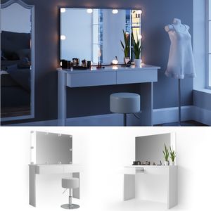Toaletný stolík Vicco Azur Kozmetický stolík Toaletný stolík biely vysoký lesk vrátane stoličky, zrkadla a LED rozprávkových svetiel