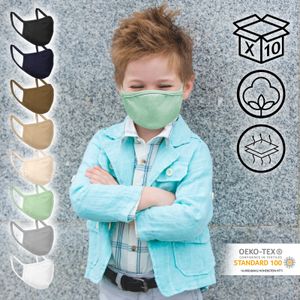 Jago® Gesichtsmaske für Kinder – 10er Pack, 3-8 Jahren, Reine Baumwolle, doppellagig, Atmungsaktiv, Filterfach, in Mint – Stoffmasken, Mund- Nasenschutz, Gesichtsschutz