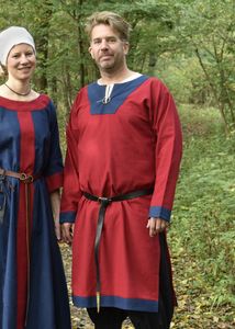 Mittelalterliche Tunika Vallentin, rot/blau - Mittelalterkleidung Herren LARP Mittelalter Kostüme Verkleidung Größe: XL