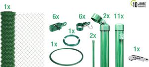 4-Eckgeflecht Set ALBERTS Maschenweite 60 mm zum Einbetonieren 25 x 1,50 m grün
