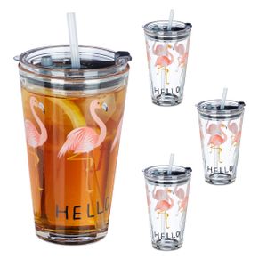 relaxdays 4er Set Glasbecher Flamingo