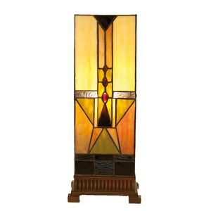 Stolní lampa Clayre & Eef Tiffany 18x18x45 cm Béžové hnědé sklo Čtverec