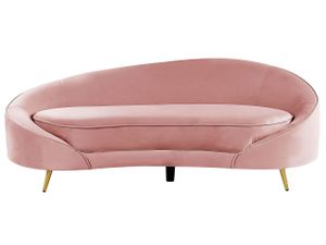 BELIANI Sofa Rosa Samtstoff 3-Sitzer Oval Gebogen Dicke Polsterung mit Metallfüßen Gold Freistehend Retro Glamourös für Wohnzimmer Salon Flur Diele