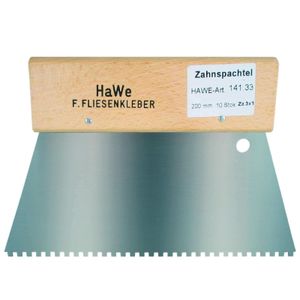 HaWe Zahnspachtel mit breitem Holzgriff und Aufhängeloch - 200 mm Breit, verschiedene Zahnungen Ausführung:Viereckzahnung 8x8 mm