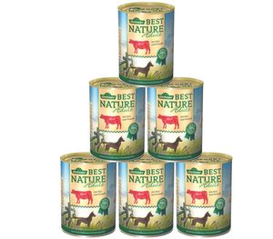 Dehner Best Nature Hundefutter, Nassfutter getreidefrei, für ausgewachsene Hunde, Rind / Reis / Distelöl, 6 x 400 g Dose (2.4 kg)