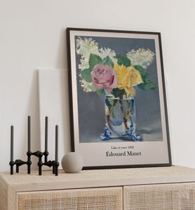 Poster Flieder und Rosen Manet, groesse_poster:50x70 cm, groesse_rahmen:birke 50x70 cm