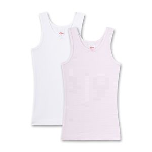 s.Oliver Mädchen Unterhemd 2er Pack - Shirt ohne Arme, Hemd, Feinripp, Cotton Stretch Rosa gestreift/Weiß 116