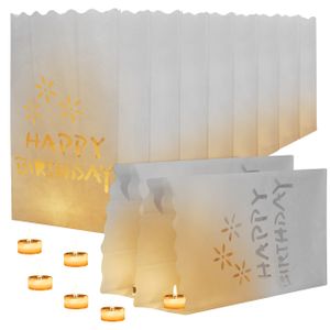 Kurtzy Weiße Papier Tüten Deko Geburtstag (10 Pack) - Laternen für Kerzen Geburtstag - Happy Birthday Party Design für Kerzen und LED Kerzen Deko - Indoor oder Outdoor-Dekoration