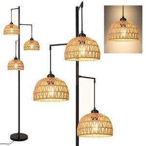 183cm Stehlampe Boho Vintage Stehleuchte Rattan Lampenschirm Standleuchte mit LED E27 Glühbirnen und Fußschalter für Schlafzimmer Wohnzimmer Büro
