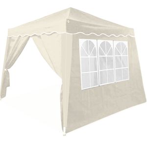Faltpavillon 3x3 m + 4 Seitenwände mit Seitenfenster, Farbe:creme