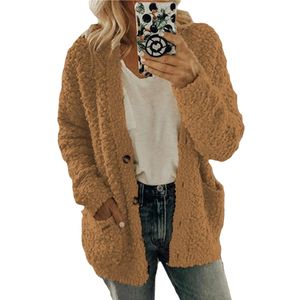 Jacke Damen Winterjacken Fleece Übergangsjacke Langarm Warmer Mantel mit Taschen Kaffee,Größe:M