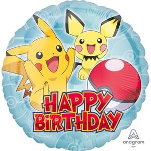 pokemon Happy Birthday fóliový balón 45,7 cm modrý/žltý
