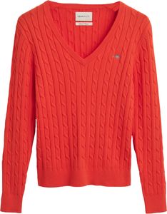 Gant Damen Pullover im Zopfstrickmuster V-Neck aus Stretch-Baumwolle Gant Damen Pullover im Zopfstrickmuster V-Neck aus Stretch-Baumwolle
