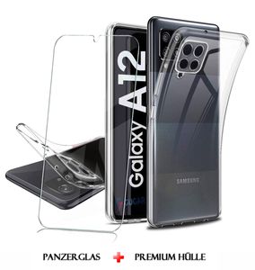 Für Samsung Galaxy A12 Silikon Transparent Hülle + Panzerglas Echt Glas Display Schutzglas