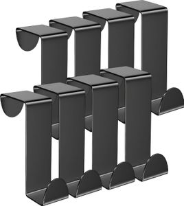 TOJ Living Türgarderobe - Set mit 8 Haken - Türhaken - Kleiderhaken Tür - Türgarderobe schwarz - Türgarderobe zum einhängen - Türhacken Edelstahl - Wasserfest - Matt Schwarz
