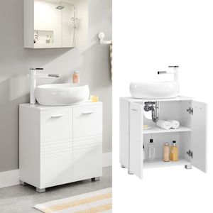 VASAGLE Waschbeckenunterschrank, 60 x 30 x 63 cm, Badezimmerschrank mit Doppeltür, Badschrank mit verstellbarer Regalebene, Unterschrank mit Standfüßen, für Badezimmer, weiß BBK110W01