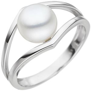 JOBO Damen Ring 50mm 585 Gold Weißgold 1 Süßwasser Perle Perlenring Weißgoldring