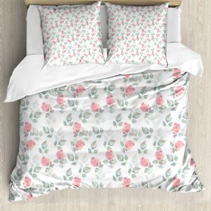 ABAKUHAUS Blumen Bettbezug, Rosenblätter Blüten, Milbensicher Allergiker geeignet mit Kissenbezügen, 155 cm x 220 cm - 80 x 80 cm, Pale Pink Türkis