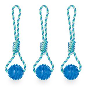 relaxdays Hundespielzeug Ball mit Seil 3er Set