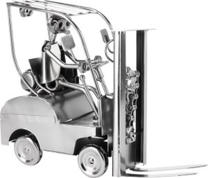 BRUBAKER Screw Man Forklift - Żelazna figurka kierowcy wózka widłowego - Metalowy uchwyt na butelkę piwa Ręcznie wykonany prezent dla operatora magazynu Logistyk magazynu