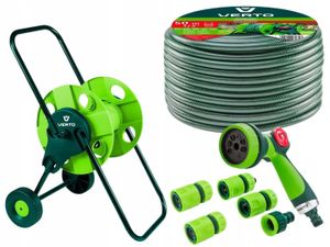 VERTO Schlauchwagen mit Schlauch 1/2 Zoll 50 m + Wasserspritze + 3 x Schlauchverbinder, Wasserstop, Hahnverbinder