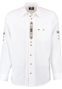 OS Trachten Herren Hemd Langarm Trachtenhemd mit Liegekragen Flafa, Größe:39/40, Farbe:weiß