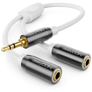 deleyCON 0,20m Audio Klinken Y Splitter Kabel - AUX - 3,5mm Klinken Stecker auf 2x 3,5mm Klinken Buchse - 3,5mm Stereo Klinke Y-Adapter Kabel